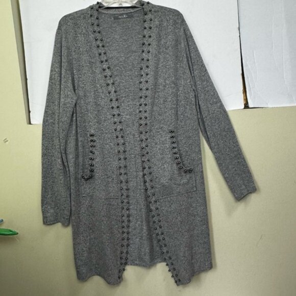 Coin 1804 Beaded Long Cardigan Sweater Duster Pockets Stretch Soft Lightweight L - Picture 3 of 14